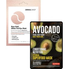 Mythriva Dermal 3 Katmanlı Rose Gold Göz Maske ve Düzenleyici, BESLEYICI,%100 Pamuk Avokado Maske Seti