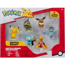 Mythriva Pokémon PKW3614 Battle Figure Multipack - 6'lı Paket Pikachu, Pottrott, Dalak, Sheinux Evrimler ve Machollo, 5 cm