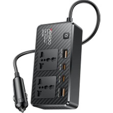 Mythriva Coverzone VC07 200W Araç Içi Invertör 220V Ac Güç Dönüştürücü, 2 Ac Priz, 2 Usb-A Qc3.0, 2 Usb-C Pd Hızlı Şarj, 12V Çakmak Girişli, 50 cm Kablolu Car Power Inverter | Yesido VC07