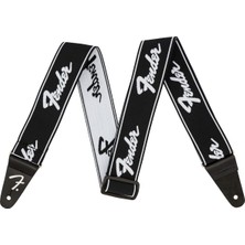 Mythriva Fender Weighless Running Logo Gitar Askısı 5,1 Cm, Siyah/beyaz