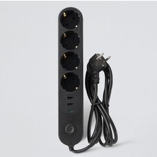 Mythriva 4 Prizli 3 USB Girişli Akım Korumalı Topraklı Golyat Grup Şarj Fiş Priz 2 Metre Uzatma Kablosu