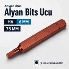 Mythriva 1 Adet S2 Çelik Mıknatıslı Uzun Alyan Bits Ucu H6 6 mm 75 mm 10 mm Altıgen Allen Vidalama Ucu