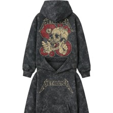 Fuddy Moda Unisex Vintage Metallica Sırt Baskılı Kapüşonlu Yıkamalı Sweatshirt, Oversize Rock Band Retro Hoodie