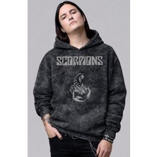 Fuddy Moda Unisex Scorpions Baskılı Kapüşonlu Yıkamalı Sweatshirt, Oversize Rock Band Temalı Vintage Hoodie