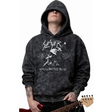 Fuddy Moda Unisex Oversize Slayer World Painted Blood Yazılı Kapüşonlu Yıkamalı Rock Band Sweatshirt