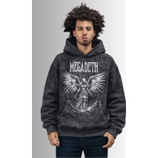 Fuddy Moda Unisex Oversize Megadeth Streetwear Style Baskılı Kapüşonlu Yıkamalı Rock Band Sweatshirt