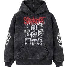 Fuddy Moda Unisex Oversize Slipknot Members Kol Baskılı Kapüşonlu Yıkamalı Rock Band Sweatshirt