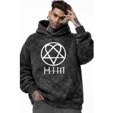 Fuddy Moda Unisex Love Metal Him Yazılı Kapüşonlu Yıkamalı Sweatshirt, Oversize Rock Band Baskılı Retro Hoodie