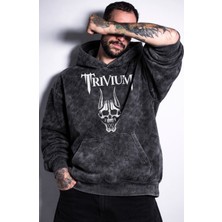 Fuddy Moda Unisex Trivium Baskılı Kapüşonlu Yıkamalı Sweatshirt, Oversize Rock Band Temalı Vintage Hoodie