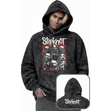 Fuddy Moda Unisex Slipknot Ense Baskılı Kapüşonlu Yıkamalı Sweatshirt, Oversize Rock Band Temalı Retro Hoodie