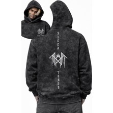 Fuddy Moda Unisex Oversize Sleep Cep ve Sırt Baskılı Kapüşonlu Yıkamalı Rock Band Sweatshirt