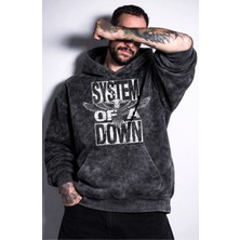 Fuddy Moda Unisex Oversize System Of A Down Baskılı Kapüşonlu Yıkamalı Rock Band Sweatshirt