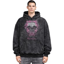 Fuddy Moda Unisex Oversize Metallica Wherever I May Roam Yazılı Kapüşonlu Yıkamalı Rock Band Sweatshirt