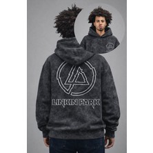 Fuddy Moda Unisex Oversize Linkin Park Sırt Baskılı Kapüşonlu Yıkamalı Rock Band Sweatshirt