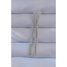 Pileli Store Pirinç Gümüş Renk Zirkon Taşlı Su Yolu Model Küpe TJ-BKP9146