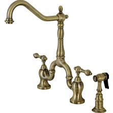 Mythriva Kingston Brass KS7753ALBS Ingiliz Country Köprüsü Mutfak Bataryası, Antik Pirinç