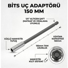 Mythriva Bits Uç Adaptörü, 150 mm Uzunluk, 1/4" Altıgen Şaft, Manyetik Kilit Sistemli, Matkap ve Vidalama Uyumlu