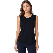 Mythriva Desen Triko Kadın Sıfır Yaka Kolsuz Penye T-Shirt 26843 Siyah