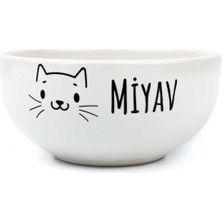 Mythriva Palto Tasarım Miyav Krem Seramik Kase - Hediye Seramik Kase