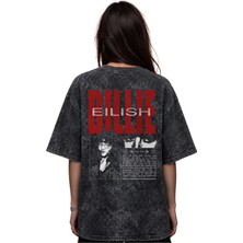 Sevbano Billie Eilish Şarkıcı Baskılı Unisex Oversize Eskitme Yıkamalı Tişört