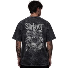 Sevbano Slipknot Rock Metal Müzik Grubu Baskılı Unisex Oversize Eskitme Yıkamalı Tişört