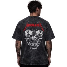Sevbano Metallica Rock Metal Müzik Grubu Baskılı Unisex Oversize Eskitme Yıkamalı Tişört