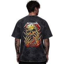 Sevbano Metallica Rock Metal Müzik Grubu Baskılı Unisex Oversize Eskitme Yıkamalı Tişört