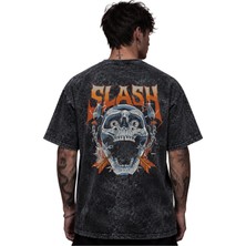 Sevbano Slash Guns N' Roses Rock Metal Gitarist Baskılı Unisex Oversize Eskitme Yıkamalı Tişört