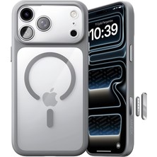 Neva Home iPhone 17 Pro Max Için Özel Geliştirilmiş Kamera Çerçevesini De Koruyan, Arkası Şeffaf Polikarbonat Kenarları Silikon Magsafe ile Uyumlu Kılıf Akıllı Tasarım Kapak (Gri, 17 Pro Max)