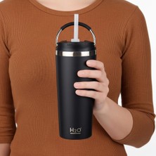 Neva Home 660 ml Pipetli Paslanmaz Çelik Termos Kupa - 4 Renk Seçeneği (Krem, Yeşil, Siyah, Mavi) - Büyük Boy (Venti) Sıcak ve Soğuk Tutan Mug (Siyah)