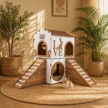Seventeen Design Büyük Tavşan Evi, Açık Kahve Beyaz, Büyük Tavşan Yatağı, Iki Katlı Tavşan Evi, Büyük Tavşan Yuvası