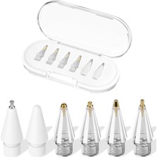 Neva Home Apple Pencil Yedek Kalem Ucu – 1. ve 2. Nesil, Pro, Usb-C Uyumlu, Şeffaf Saklama Kutulu Set (6'lı) (Beyaz)