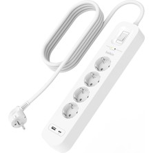 Neva Home 4'lü Çoklu Priz, Yüksek Gerilim Korumalı, Duvara Montaj, 4 Priz, 2 M Güç Kablosu, Yeşil Işıklı Gösterge, Hızlı Şarj Için USB C Pd’li Usb-C ve Usb-A Bağlantısı; 525 Jul Koruma