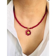 Devi Fashion Doğaltaş (4 Mm) Çelik Ayçiçeği  Kolye 45 cm