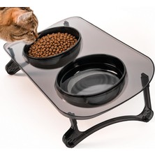 Neva Home Mama Kabı, Mama ve Su Kabı, Kedi Mama Kabı, Kedi Mama ve Su Kabı, Köpek Mama Kabı, Kedi Mama Kapları, Köpek Mama ve Su Kabı, 15° Eğimli Yüksek Çift Kaseli (Siyah Transparan+Siyah)