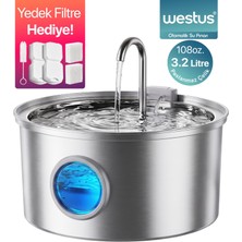 Neva Home Inpets Y10™ Pencereli Otomatik Kedi Su Sebili | 304 Paslanmaz Çelik | Kedi Köpek Için Su Pınarı, Işıklı Su Çeşmesi, Ultra Sessiz, Çok Katmanlı Filtrasyon, Yedek Filtre Hediye
