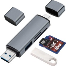 Apera CR62 5in1 Çift Girişli USB 3.0 & Type-C Otg Kart Okuyucu Hub – Sd, Micro Sd Kart Okuyucu Adaptör
