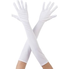 Evimdeyokyok Beyaz Renk Dirseğe Kadar Uzun Kumaş Eldiven 40 cm