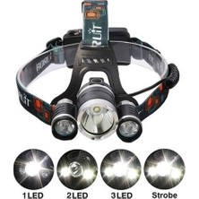 Evimdeyokyok T6 Kafa Feneri 5000 Lumens 3xcree Xm-T6+2r5 Lamba LED Kamp Lambası