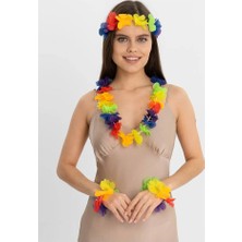 Evimdeyokyok Rengarenk Hawaii Kolye Taç Bileklik Seti 4 Parça
