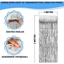 Evimdeyokyok Gümüş Renk Ekstra Metalize Parlak Saçaklı Arka Fon Perde Ithal A Kalite 1x2 Metre