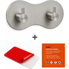 Oval Ikili Modern Banyo Askılık 100 mm | Paslanmaz Çelik | Delmeden Yapışkan Montaj