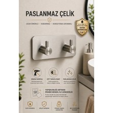 Dikdörtgen Ikili Modern Banyo Askılık 96 mm | Paslanmaz Çelik | Delmeden Yapışkan Montaj |