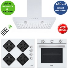 Alveus Afm Serisi Fue-03  Beyaz Cam Turbo  3'lü Ankastre Set (Fırın + Ocak +Dijital Dokunmatik Davlumbaz)