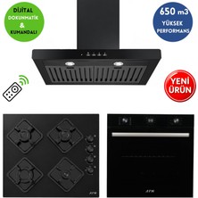 Alveus Afm Serisi Fue-09  Siyah Cam Turbo  3'lü Ankastre Set (Fırın + Ocak +Dijital Dokunmatik Davlumbaz)