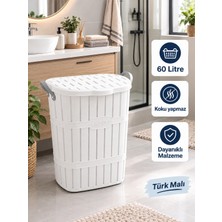 Citim Elite Bambu Halatlı Kirli Çamaşır Sepeti 60 Litre Kanvas Malzeme ile Tekerlekli ve Sabit Kapaklı