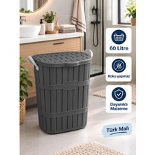 Violet Elite Bambu  Kirli Çamaşır Sepeti 60 lt Antrasit Sabit Kapaklı