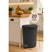 Citim Yuvarlak Pedallı Iç Kovalı Çöp Kovası 20 Litre - Çizgili Stil Desen - Banyo Mutfak