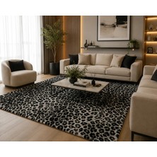 Talvora Home Premium Seri Leopar Desenli Açık Gri Tavşan Tüyü Kaymaz Taban Halı
