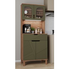 Aeka AE-9001 Barista Atlantik Çam/Yeşil Çok Amaçlı Kahve Köşesi Mutfak Kiler Dolabı Cam Kapaklı Ledli Çekmeceli 79,6 x 40 x 195,8 cm
